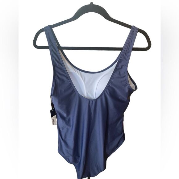 Nicole Miller 1 pc Peacock Navy Blue Scoop Back Bathing Suit NWT Women's Size XL - Picture 4 of 8